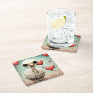Ostrich Love 3 Square Paper Coaster