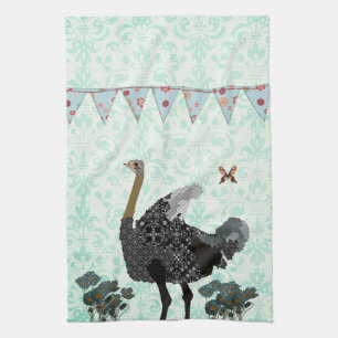 Ostrich Misty Blue Day Kitchen Towel
