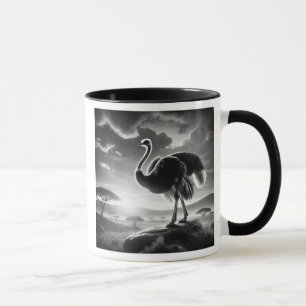Ostrich on a savanna rock. mug