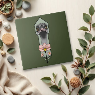 Ostrich Pink  Flowers Olive Green Art Deco  Ceramic Tile