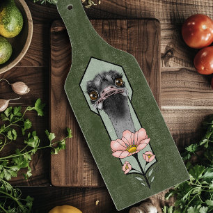 Ostrich Pink  Flowers Olive Green Art Deco  Cutting Board