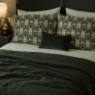Ostrich Pink  Flowers Olive Green Art Deco  Pillowcase