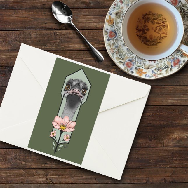 Ostrich Pink  Flowers Olive Green Art Deco  Rectangular Sticker (Creator Uploaded)