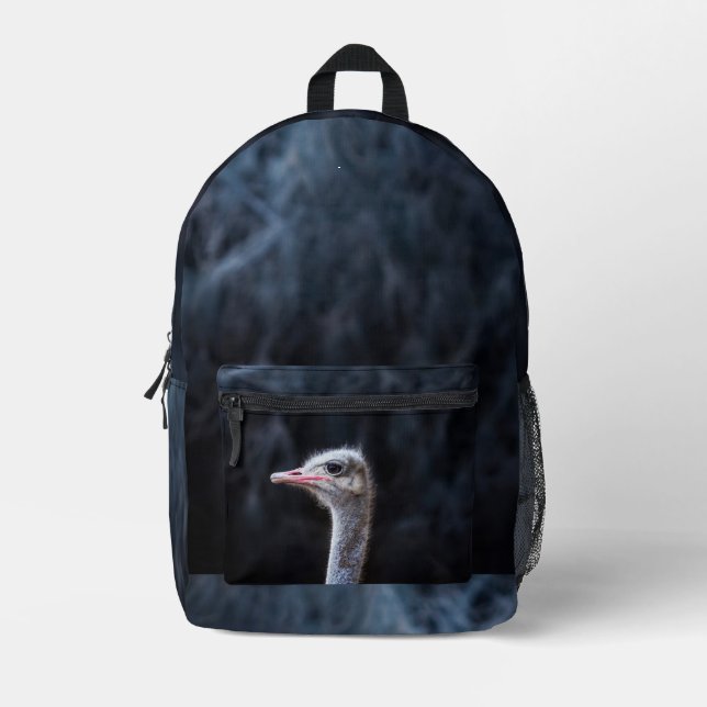 ostrich portrait  printed backpack (Front)