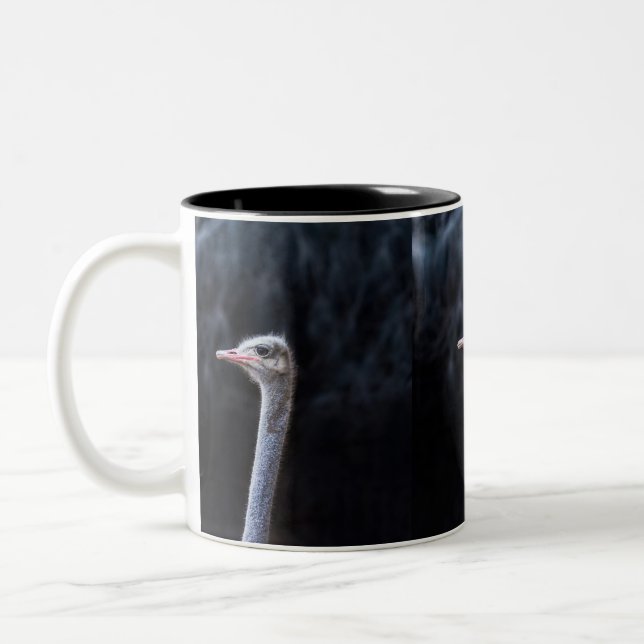 ostrich portrait    Two-Tone coffee mug (Left)