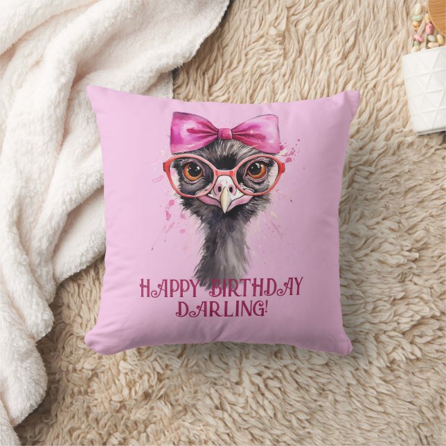 Ostrich Red Bow Birthday Cushion (Blanket)