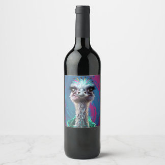 Ostrich themed  wine label