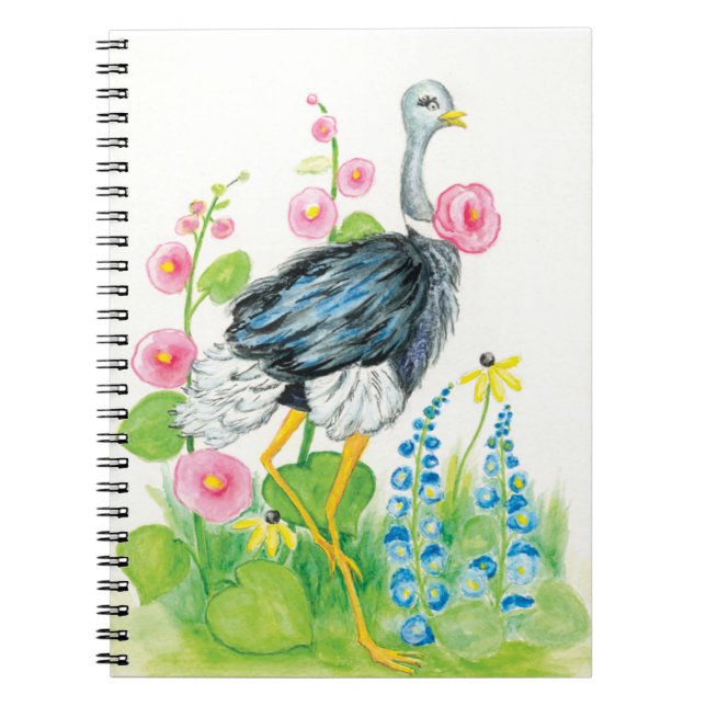 Ostrich watercolor rose notebook (Front)