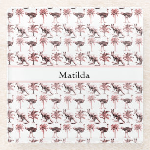 Ostriches and kangaroos, customisable  glass coaster