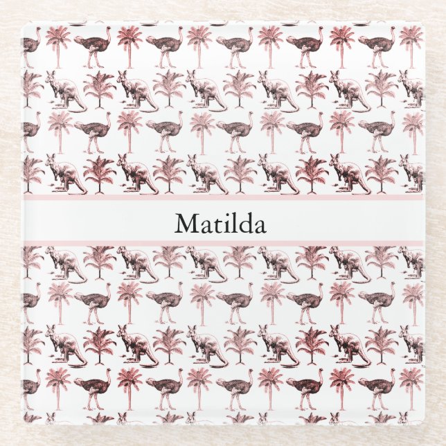 Ostriches and kangaroos, customisable  glass coaster (Front)