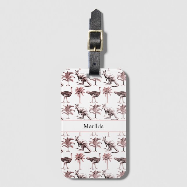 Ostriches and kangaroos, customisable  luggage tag (Front Vertical)
