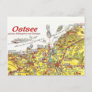 Ostsee Germany Colourful Map Postcard