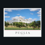 Ostuni town and olive tree landscape in Puglia Postcard<br><div class="desc">Photo postcard of a landscape in Puglia,  Italy,  with the town Ostuni on a hill above an olive tree orchard under a nice sky with the text 'Puglia,  Italy' in a white box and with stripes in green,  white and red,  the colours of the italian flag.</div>