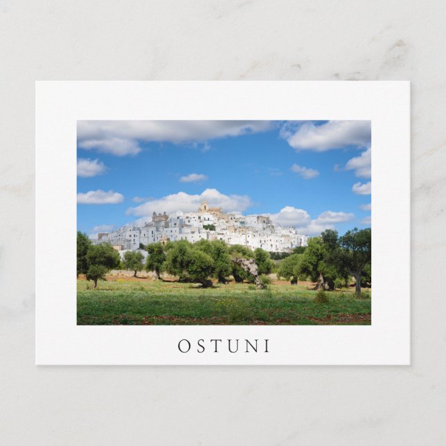 Ostuni with olive trees, Puglia white postcard (Front)