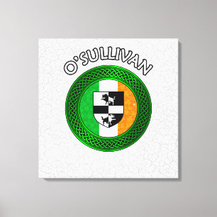 O'Sullivan Crest & Celtic Knot on Shamrock Canvas Print