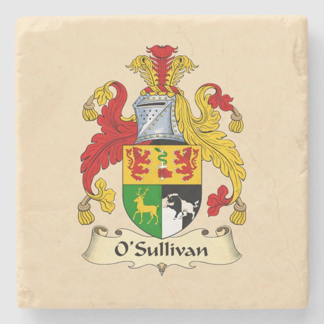 O'Sullivan Family Coat of Arms Stone Coaster  (Front)