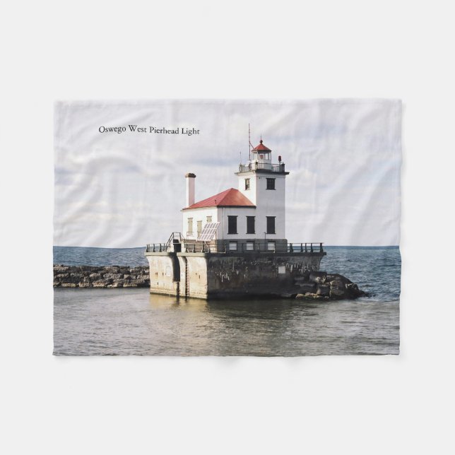 Oswego West Pierhead Light fleece blanket (Front (Horizontal))