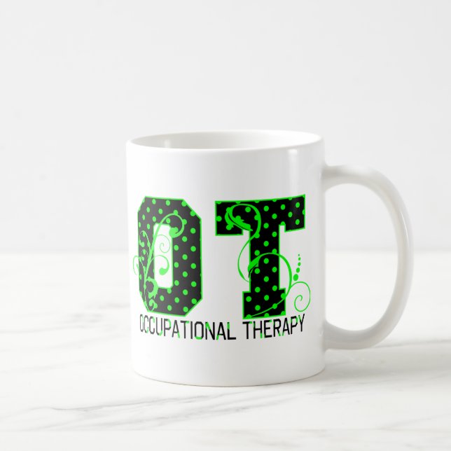 ot green and black polka dots coffee mug (Right)