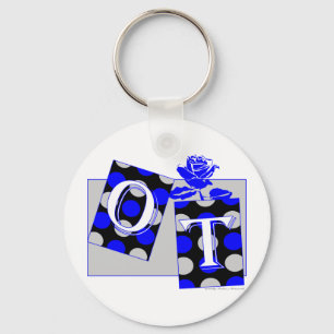 ot letter blocks blue and grey key ring