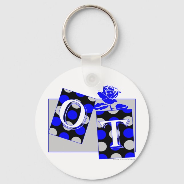 ot letter blocks blue and grey key ring (Front)