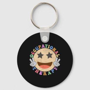 Ot Occupational Therapy Hippie Smile Face Flowers Key Ring