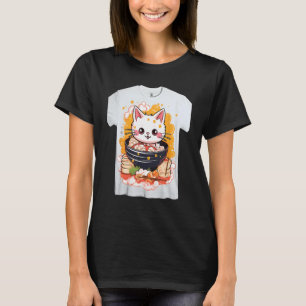 Otaku Cat Eat Japanese Ramen Noodles T-Shirt