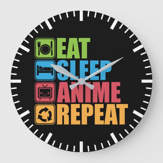 Otaku - Eat, Sleep, Anime, Repeat - Manga, Funny Large Clock (Front)