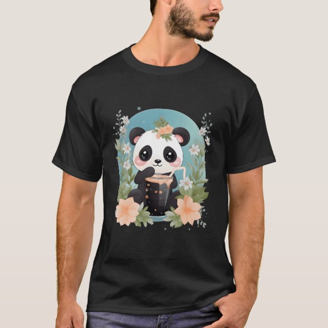 Otaku Kawaii Anime Panda Drinks Boba Tea Bubble T-Shirt (Front)