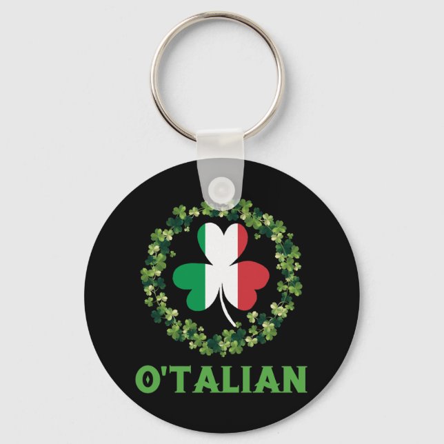 O'talian Italian Irish Saint Patricks Day Shamrock Key Ring (Front)