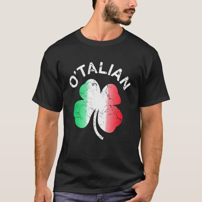 O'talian St Patrick Shamrock Italy Flag T-Shirt (Front)
