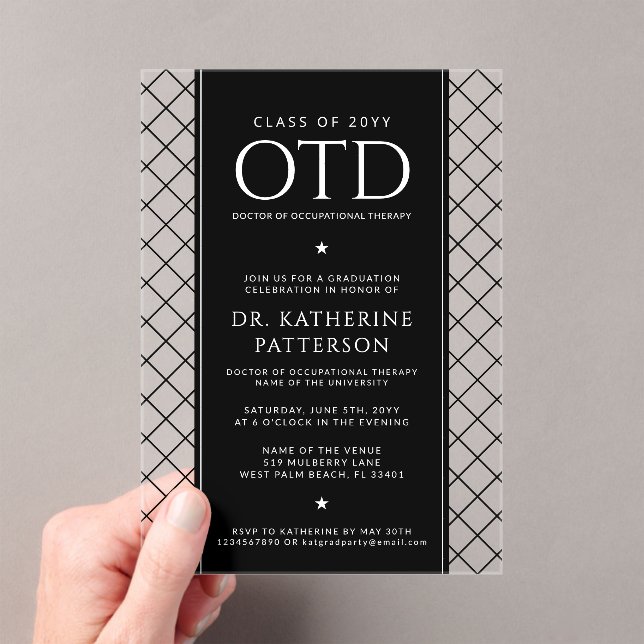 OTD Doctor of Occupational Therapy Graduation Acrylic Invitations (Insitu (Handheld))