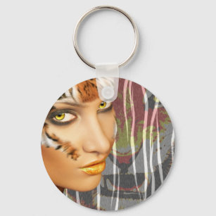 Otherkin Tiger Female Therian art, stunning makeup Classic Round Sticker,  therian mascara 