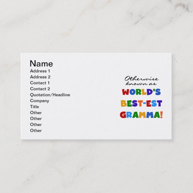 Otherwise Known as Best-est Gramma T-shirts Business Card (Front)