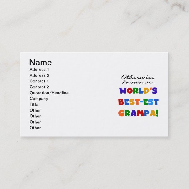 Otherwise Known as Best-est Grampa Tshirts Business Card (Front)