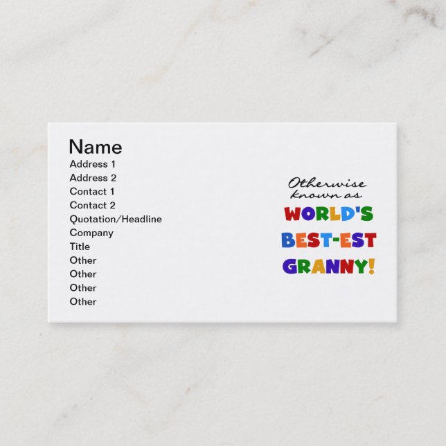 Otherwise Known as Best-est Granny Gifts Business Card (Front)