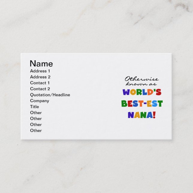 Otherwise Known as Best-est Nana Tshirts Business Card (Front)