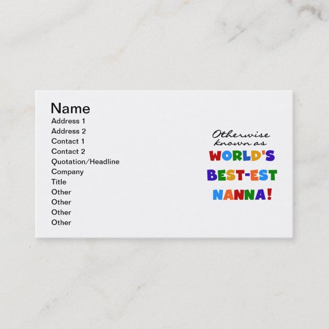 Otherwise Known as Best-est Nanna Gifts Business Card (Front)