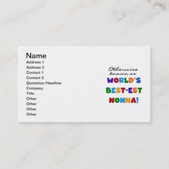 Otherwise Known as Best-est Nonna Tshirts Gifts Business Card (Front)