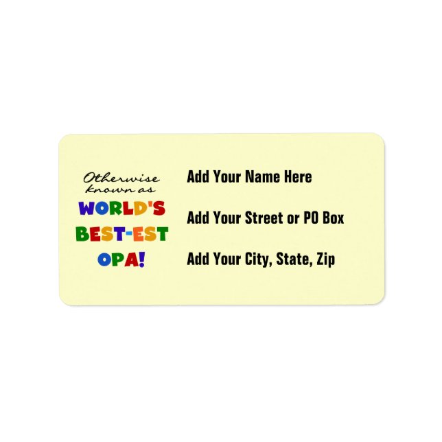 Otherwise Known as Best Opa T-shirts and Gifts Label (Front)