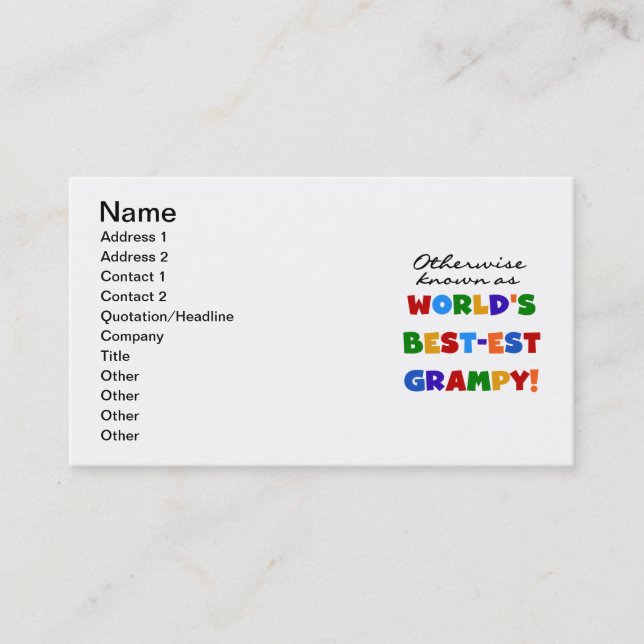Otherwise Known as World's Best-est Grampy Gifts Business Card (Front)