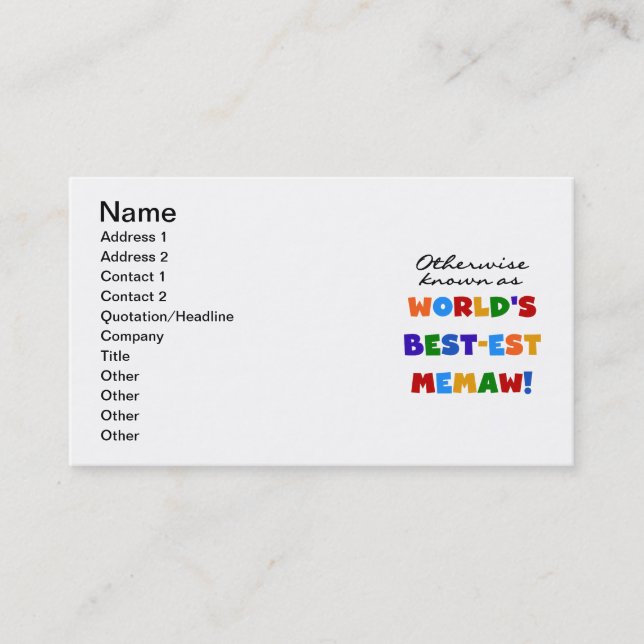 Otherwise known as World's Best-est Memaw Business Card (Front)