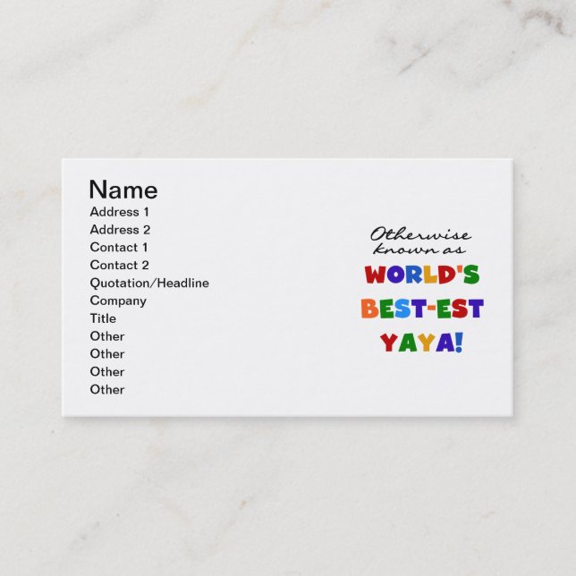Otherwise Known Best-est Yaya T-shirts and Gifts Business Card (Front)