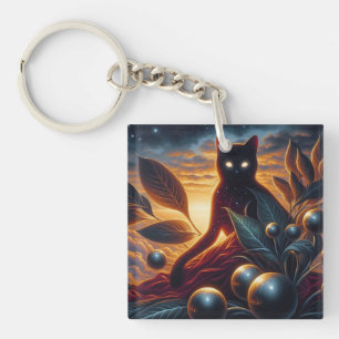 Otherworldly Cat Made of Stars: Surreal Artwork Key Ring