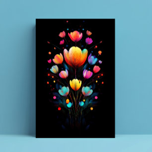 Otherworldly Glowing Wildflowers Rainbow on Black Postcard