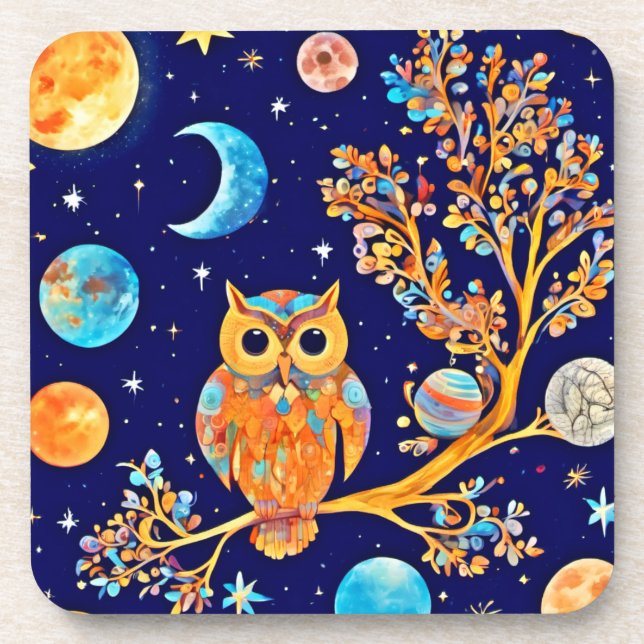 Otherworldly Owl Art: Celestial Wonders Coaster (Front)