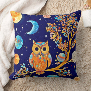 Otherworldly Owl Art: Celestial Wonders Cushion
