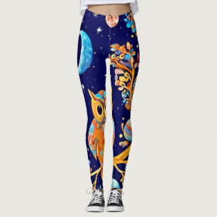Otherworldly Owl Art: Celestial Wonders Leggings