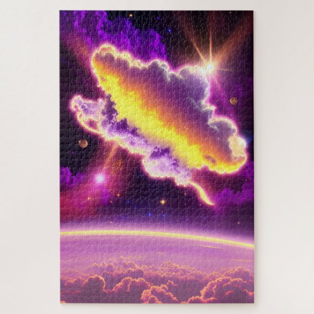 Otherworldly Purple and Yellow Nebula Cosmic Event Jigsaw Puzzle (Vertical)
