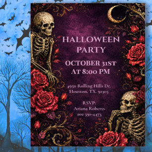 othic Skeleton Roses Halloween Party Invitation