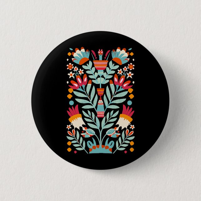 Otomi Flower Pattern Mexican Floral Art 6 Cm Round Badge (Front)